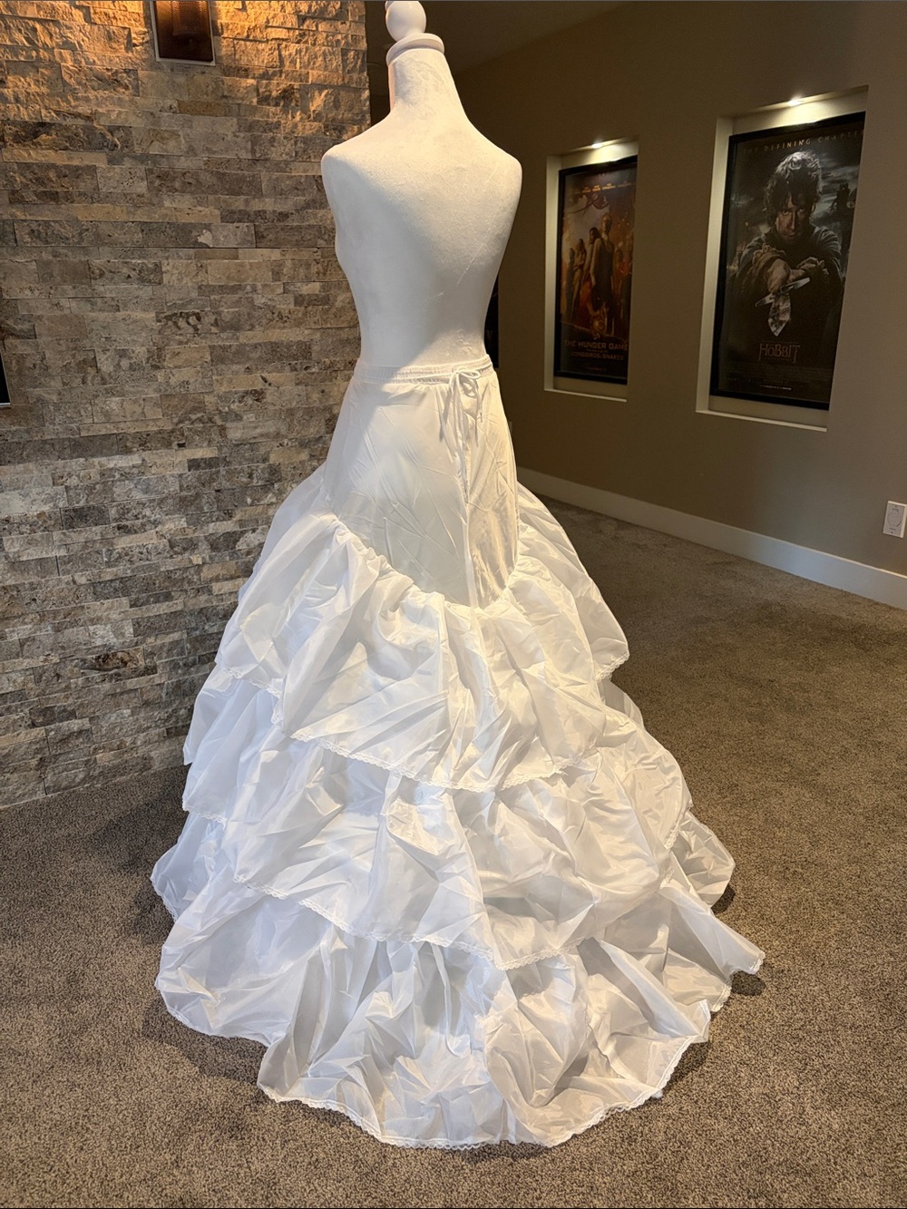 Elegant White Tiered Train Ruffle Wedding Petticoat